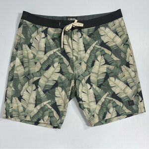 Linksoul Mens Swim Trunks Size 38 Green Palm Leaf Print Tropical Resortwear Pool